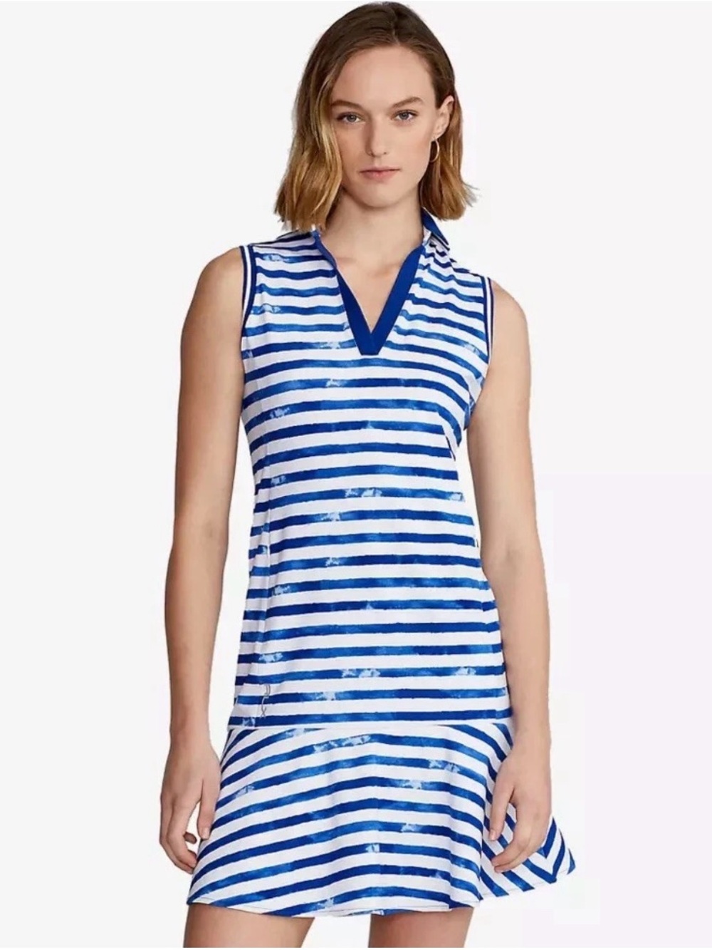 Ralph Lauren RLX Sleeveless Stripe Polo Dress in Light Blue and White